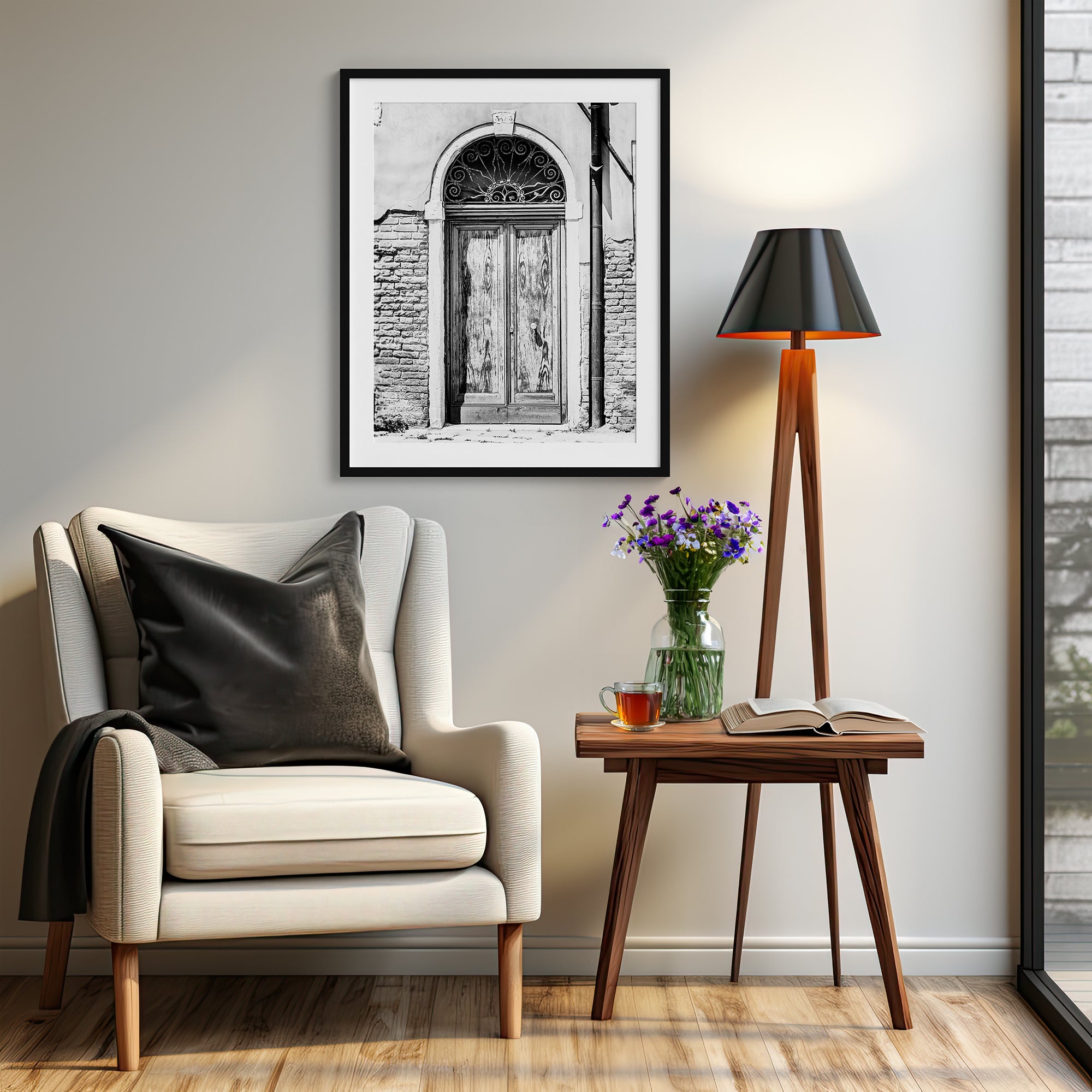 Black and White Venice Italy Vintage Door Photography Print or Canvas Wrap  | Lisa Russo Fine Art