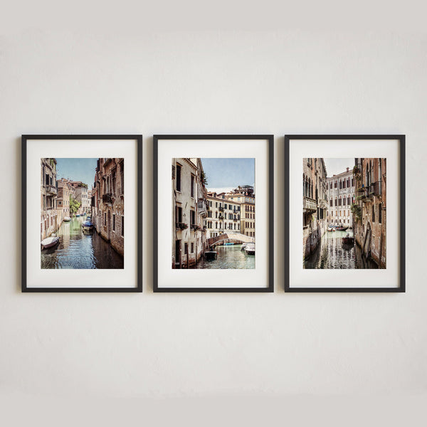 Venice Canal Art Prints - Black and White - Set of 3 - Italy Landscape Photography