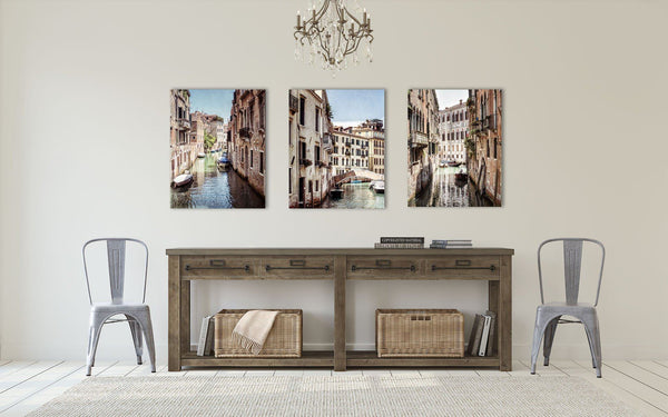 Venice Canal Art Prints - Black and White - Set of 3 - Italy Landscape Photography
