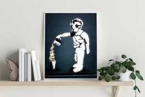 London Street Photography Coffee Graffiti Print - Whimsical Blue Kitchen Decor