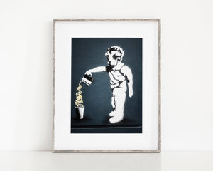 London Street Photography Coffee Graffiti Print - Whimsical Blue Kitchen Decor