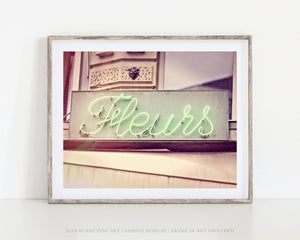 Lisa Russo Fine Art Travel Photography Neon Fleurs Sign – Paris Flower Shop Photography Print