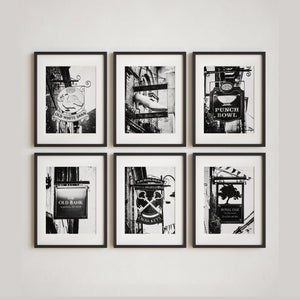 British Pub Signs Art Prints Set of 6 - Home Bar, Office or Kitchen