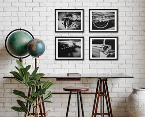 Vintage Car Photography Prints - Set of 4 - Black and White Mid-Century Modern Decor