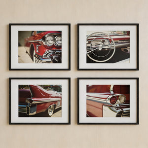 Lisa Russo Fine Art Vintage Car Photography Mid-Century Modern 1950s Red Cadillac Vintage Car Art Prints - Set of 4