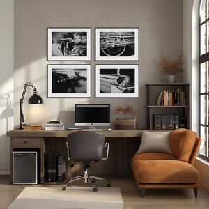 Lisa Russo Fine Art Vintage Car Photography Vintage Car Photography Prints - Set of 4 - Black and White Mid-Century Modern Decor