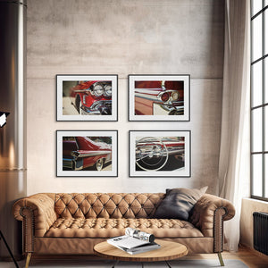 Lisa Russo Fine Art Vintage Car Photography Vintage Cars | Red 1950s Mid-Century Modern Decor | Art Prints Set of 4