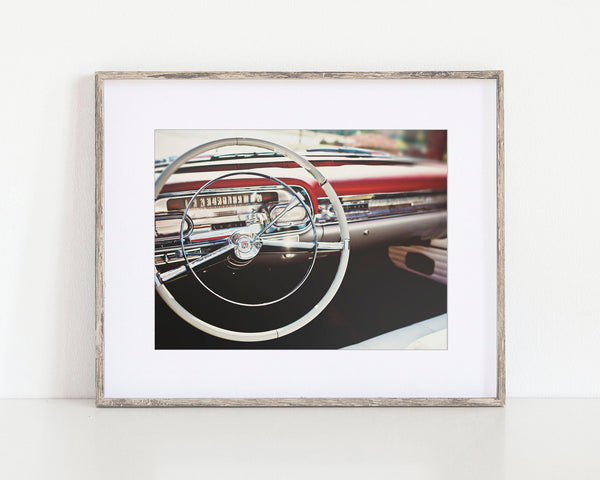 Mid-Century Red Cadillac Wall Decor - Vintage Classic Car Design 1950s
