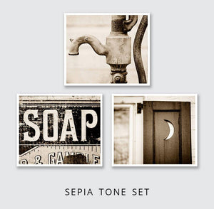 Farmhouse Bathroom Art Prints Set of 3 - Rustic Home Decor