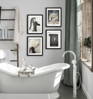 Black and Green Bath Art Prints Set of 4 - Bathroom Decor