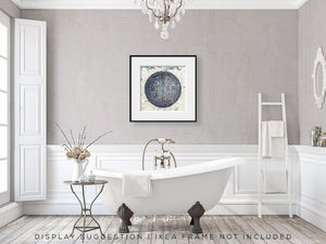 Dallas Texas Water Meter Print - Blue and White Bathroom Decor