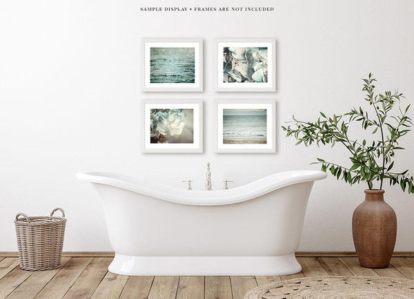 Coastal and Floral Art Prints - Set of 4 for Bedroom or Bathroom