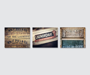 Retro Laundry Room Art Prints Set of 3 - Vintage Laundromat Decor