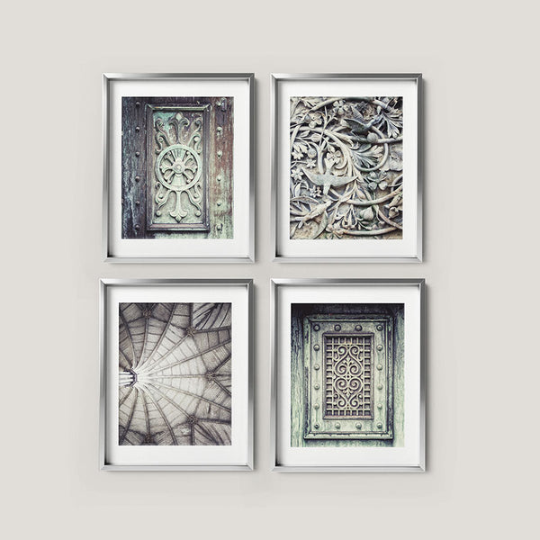 Elegant Aqua  Stone Art Prints Set of 4 - Modern Wall Decor
