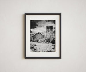 Fall Landscape Print Red Barn with Silo - Rustic Home Decor