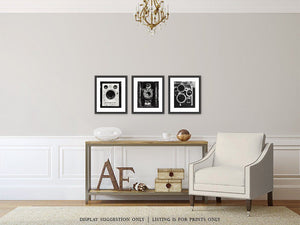 Industrial Vintage Wall Decor - Set of 3 Black and White Antique Camera Prints