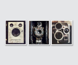 Industrial Vintage Wall Decor - Set of 3 Black and White Antique Camera Prints