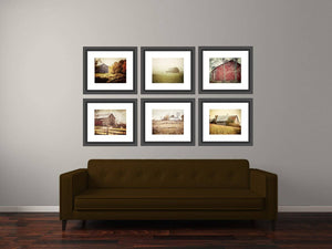 Red and Gold Autumn Barn Landscapes - Vintage Style - Set of 6 Art Prints