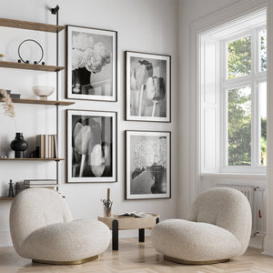 Floral Art Prints Set 4 - Black and White - Modern Flower Decor