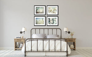 Shabby Chic Blue Floral Art Print Set - 4 Pieces - Pastel Flower Home Decor