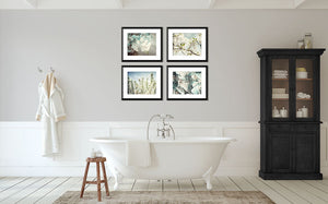 Shabby Chic Blue Floral Art Print Set - 4 Pieces - Pastel Flower Home Decor