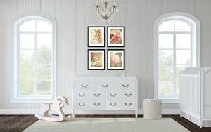 Pink Shabby Chic Floral Art Prints Set of 4 - Flowers for Home Decor