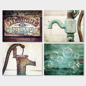 Bubbles Bathroom Decor Art Prints - Set of 4