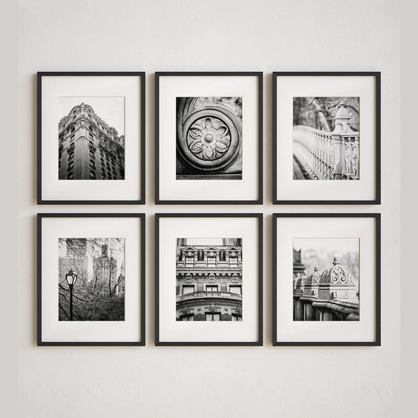 NYC Vertical Architecture Art Prints - Set of 6 - Black and White